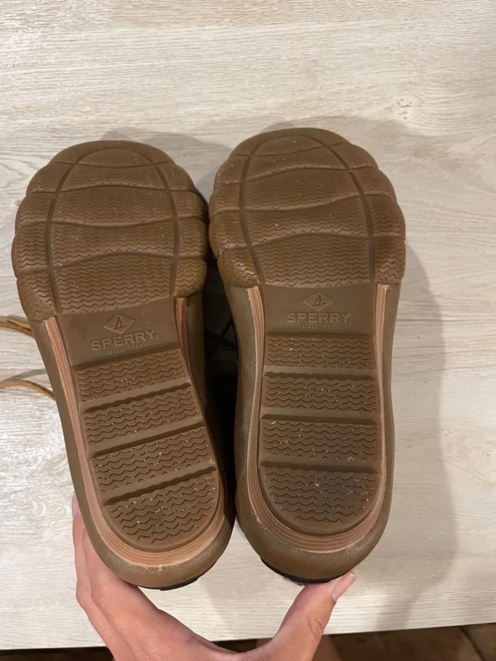 Sperry Brown Wool-Look Duck Boots with Tan Laces